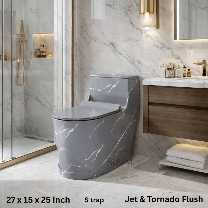 commode Premium Grey Marble Finish with Jet & Tornado Flush (27x15x25 Inch)